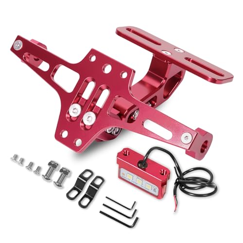 MDPROMCP Universal Motorcycle Fender Eliminator With LED Light CNC Aluminum License Plate Bracket (Red) - size: Red