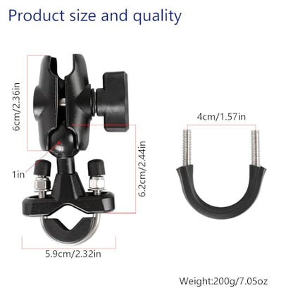 Motorcycle Handlebar Mount Combo: 1-Inch Ball U-Bolt Base & Short Double Socket Arm, Aluminum Alloy, Compatible with RAM Mounts B-Size Components , Fits 0.5"-1.3" Bars - style: U-Bolt Base w 2.36" Arm