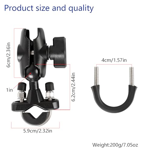 Motorcycle Handlebar Mount Combo: 1-Inch Ball U-Bolt Base & Short Double Socket Arm, Aluminum Alloy, Compatible with RAM Mounts B-Size Components , Fits 0.5"-1.3" Bars - style: U-Bolt Base w 2.36" Arm