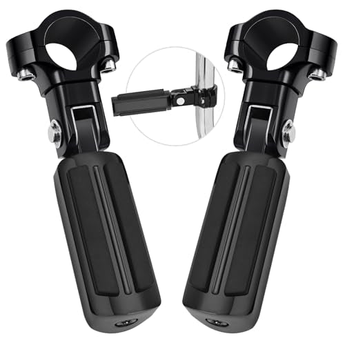 PBYMT Highway Footpegs, 1"&1.25" Highway Pegs Stainless Steel Aluminum Adjustable Fit for Harley Davidson Street Glide Road King Road Glide Softail Dyna 1-1/4" Engine Guard Style C Black Black - color: BLACK