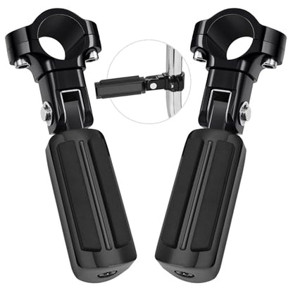 PBYMT Highway Footpegs, 1"&1.25" Highway Pegs Stainless Steel Aluminum Adjustable Fit for Harley Davidson Street Glide Road King Road Glide Softail Dyna 1-1/4" Engine Guard Style C Black Black - color: BLACK