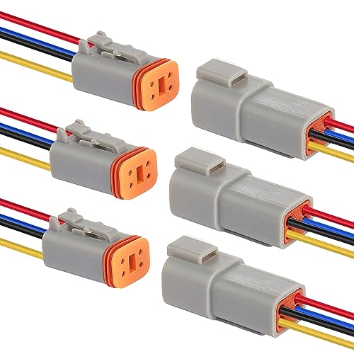 14 AWG 4 Pin DT Connector Waterproof Automotive Electrical Connector, Male and Female Way Auto Electrical Wire Connectors Harness for Car Truck Boat Motorcycle Trike Caravan - 3 Pack - style: 4 Pin-3 Sets
