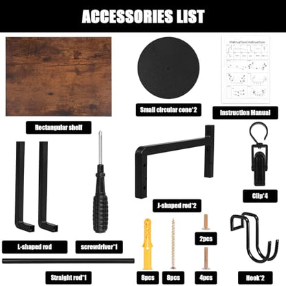 Helmet Wall Mount, Motorcycle Helmet Holder with Walnut Wood Shelf, 2 Helmets Stand, 4 Glove Chips and 2 Hooks, Helmet Display Mount for Most of Helmet and Clothes