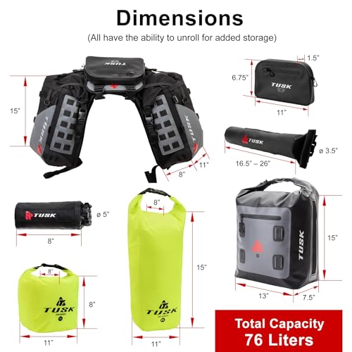 TUSK Highland X2 Rackless Luggage System w/Small Dry Duffel/Large Bottle Holders Standard Heat Shield Black/Grey - color: Black/Grey, size: Small Dry Duffel/Large Bottle Holders, style: Standard Heat Shield