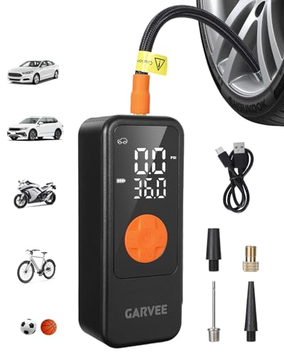 Garvee Portable Tire Inflator Air Compressor, 150PSI Cordless Air Pump, 4X Fast Inflation, Digital Pressure Gauge with Auto Shut-Off, LED Light, Rechargeable Tire Pump for Car, Motorcycle, Bike, Balls