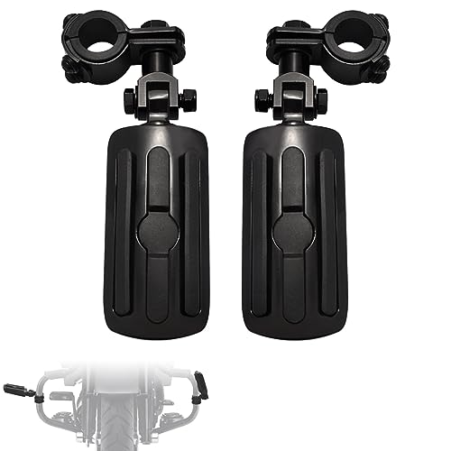 FOVPLUE 1",1.25"Highway Footpegs, Adjustable Highway Peg w/ 3-Piece Clamp for Harley Touring Softail Dyna Sportster models w/25mm-32mm Engine Guard/Tubing,Black#1 - color: Black and Rubber Style