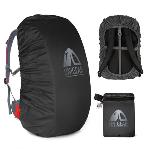 Unigear Backpack Rain Cover Waterproof Rating 5000mm, Ultraportable and Durable with 2 Anti-Slip Buckle Strap, Integrated Carry Pouch Design - color: Black, size: X-Large
