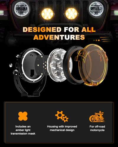 CO LIGHT 4.5inch Motorcycle Auxiliary Lights 15600LM Motorcycle Headlight with 3 Modes Complete 2 Pack Kit with Removable Amber Mask Mounting Brackets and Universal Wiring for Front Lighting Off Road - color: D043