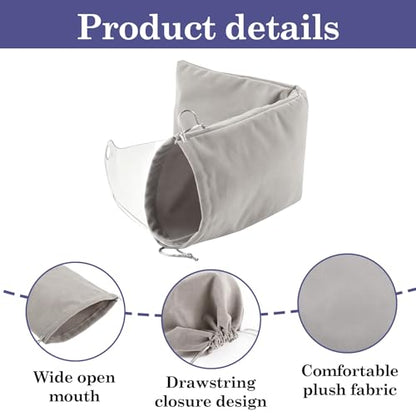 Klmnop 4 Pcs Motorcycle Helmet Visor Bag - Plush Fleece Lining Scratch & Dust Proof Storage Sleeve with Drawstring Closure, Universal Fit Most Helmet Visors(Gray)