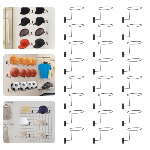 24PCS Helmet Holder Rack, Wall Mount Helmts Stand, Round Hat Racks, Hat Hanger Gridwall Hooks, Slat Panels Cap Rack for Jacket, Hats, Multifunctional Helmet Rack, Motorcycle Accessories (Black) - color: Black