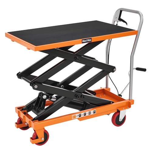 SPECRAFT 770lbs Hydraulic Lift Cart, 59" Height Double Scissor Table with 4 Wheels & Non-Slip Pad, Material Handling Platform, Orange - size: 770 lbs