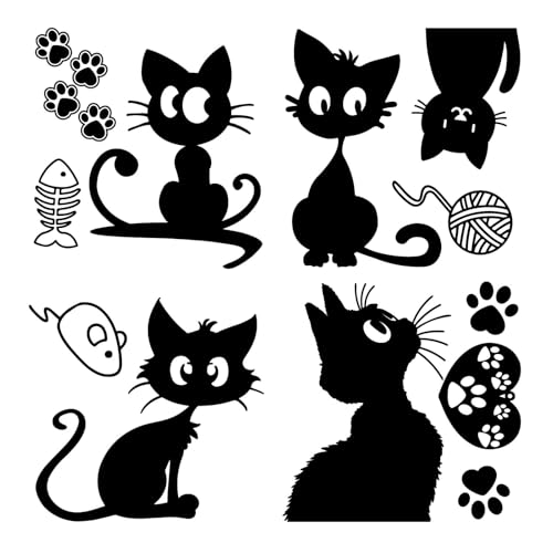 GORGECRAFT 4Pcs 4 Styles Cats Bumper Decals Black Heart Paw Print Fish Bone Mouse Wool Ball Car Sticker Waterproof Reflective Automotive Exterior Decor Stickers for SUV Truck Motorcycle Doors Walls - style: Cat Shape