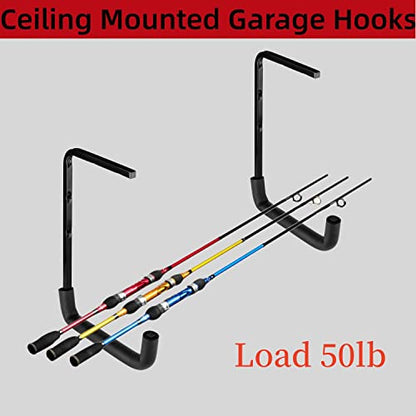 Heavy Duty Garage Storage Hooks, Overhead Garage Storage Rack, 4 Pack Wall Mounted Ladder Hook, Utility Ceiling Hangers & Organizer for Wood,Tools, Bicycle (10 x 14 Inch) - size: 11inch