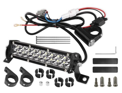 Dirt Bike LED Headlight Bar & Upgrade Mounting Bracket 60W Motorcycle Light bar Kit Wiring Harness for KLX110 YFZ450 CRF110 YZ250F CRF250F TTR110 XR150L ATV Motocross for 7/8" Handlebars Plug-Play - color: Single Switch+Upgrade Mount kit