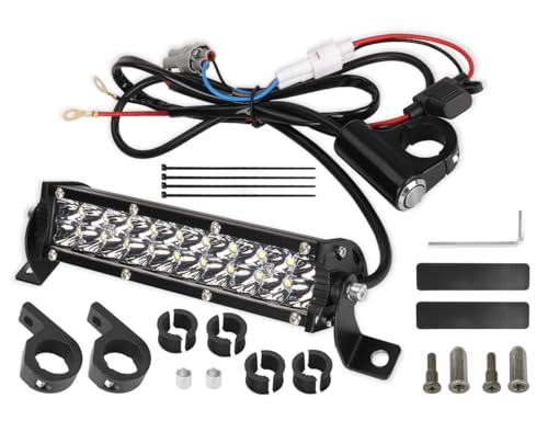 Dirt Bike LED Headlight Bar & Upgrade Mounting Bracket 60W Motorcycle Light bar Kit Wiring Harness for KLX110 YFZ450 CRF110 YZ250F CRF250F TTR110 XR150L ATV Motocross for 7/8" Handlebars Plug-Play - color: Single Switch+Upgrade Mount kit