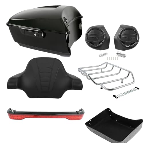 TCMT King Pack Black Lacthes Trunk Backrest Luggage Rack Taillight Rear Speakers Fit for Harley 2014-2025 Touring CVO Road King Road Glide Street Glide Electra Glide Pack - color: Set H