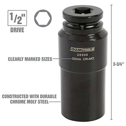 OEMTOOLS 25300 22mm Crank Bolt Socket, Heavy Duty Harmonic Balancer Socket For Stubborn Bolts, 22mm Impact Socket 1/2 Drive Crank Bolt Removal Tool - style: 22 millimeter