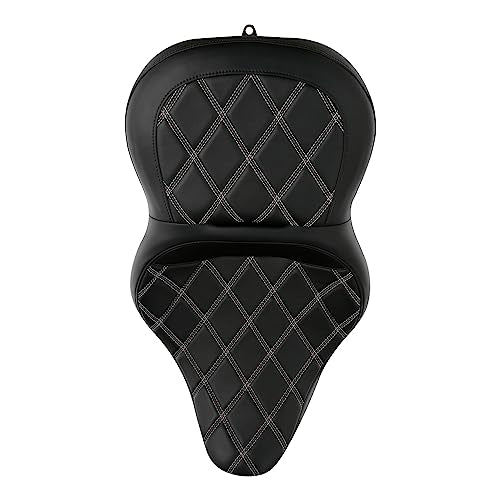 C.C. RIDER Driver Leather Passenger Seat - Fat Diamond 2-Up Gel Touring Seat Fit for Harley Touring Road King Street Glide Road Glide Electra Glide 2009-2023, Gray Brown Lattice - color: 11# Gel Grey with Coffee Stitches