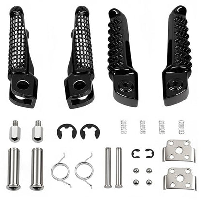 Motorcycle Footpeg Front and Rear Footrest Foot Pegs Fits for Kawasaki ZX6R 2003-2011, Z750 Z1000 2007-2012, ZX14 2006-2013, ZZR1200 2000-2006, ZX-10R 2004-2012, ZX-9R 1998-2003 (black) - color: Black#F+R