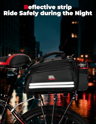 KEMIMOTO 20L Bike Bag Rear Rack with Waterproof Rain Cover, Carbon Leather Bike Trunk Bag Pannier Handbag for Bicycle, Ebike, Storage Cargo Mountain Road Bike Commuter - style: Carbon Leather Pvc With Rain Cover