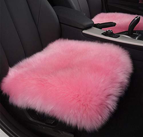 Sheepskin Car Front Seat Cover Pad 18x18inch Long Wool Seat Cushion Winter Warm Universal Fit Auto, SUV, Truck, Dinner Chair Office Chair Front Pink - color: Pink, size: 18x18 Inch (Pack of 1)
