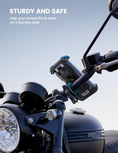Lamicall Motorcycle Phone Mount, Bike Holder - Upgrade Adjustable Cell Holder, Bicycle Scooter Handlebar Cradle Clip for iPhone 15 Pro Max/Plus, 14, Galaxy S22 and 4.7-6.8" Phone, Blue - color: Blue