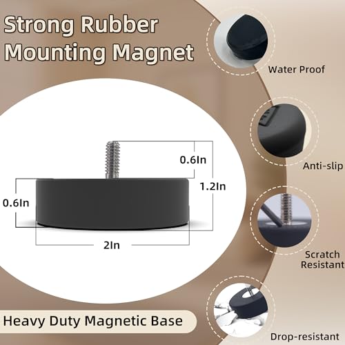 Magnetpro Paired Super Strong Rubber Coated Mounting Magnets Anti-Scratch Anti Corrosion, Magnetic Base Over 80LB Heavy Duty Size 2" *0.6" with 1/4"-20 Male Thread and Nut for Furniture, PTZ, Camera - size: 80LB - 1/4"-20 Male 2P