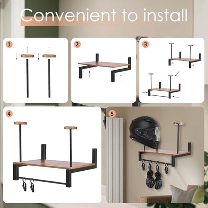 Motorcycle Helmet Holder Wall Mount, Helmet Organizer Rack with Hooks and 4 Glove Clips, Baseball Headgear Plate Rack Display Organizer, Helmet Stand Hanger for Motorcycle Accesories Storage