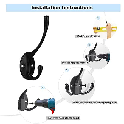 Kruodop 4Pcs Coat Hooks Wall Hooks for Hanging Heavy Duty, Wall Mounted Black Towel Hooks, Metal Single Coat Hanger with Screws Cup Retro for Coats, Handbags, Towels - color: black 4pcs