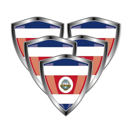Costa Rica Flag Decal Sticker - Costa Rican Flags Shield Shape Reflective Vinyl Car Stickers - for Car Window Bumper Laptop Waterproof Sticker (5Pcs) - color: Costa Rica