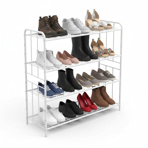 HOSY 4-Tier Metal Shoe Rack, Adjustable Shoe and Boot Storage Rack, Free Standing Utility Shelf (White) - color: White