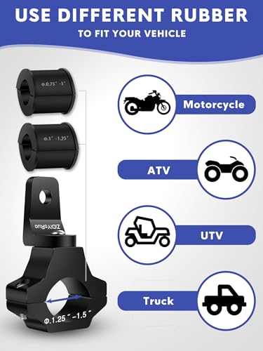 ZIDIYORUO Light Bar Mount for ATV- 360° Solid Aluminum Alloy Bracket for Fog LED and Driving Lights. Fits 0.75"-1.5" Bars, Set of 2pcs, ATV Motorcycle Light Bar Mount Bracket Tube Clamp