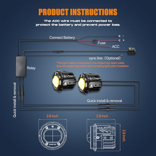 Future Eyes Motorcycle LED Fog Lights, 120W Auxiliary Driving Spotlight, High/Low Beam, Waterproof Off-Road Lights for Night Riding, ATV, UTV, and Motorcycle Headlights