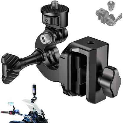 Kewig Motorcycle Windshield Camera Mount with Aluminum Alloy Clip Base & 1/4'' Threaded Adapter Compatible with GoPro/DJI OSMO/Insta360 Action Camera, Angle Adjustable, Quick-Release Design