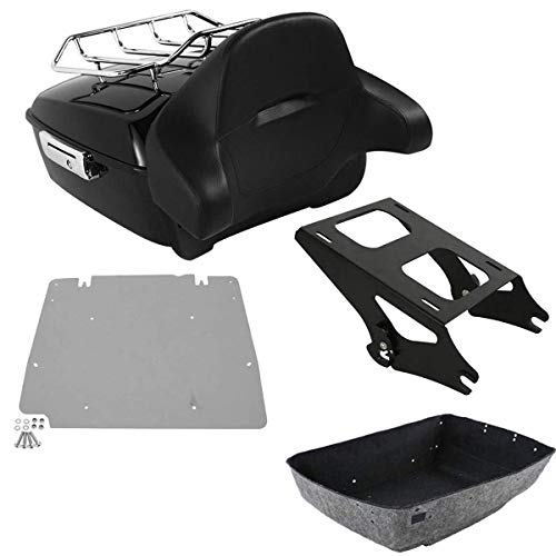 TCMT King Motorcycle Trunk Box Backrest 2 Up Mounting Rack Luggage Rack Base Plate Fit For Harley 2014-2025 Touring CVO Road King Road Glide Street Glide Electra Glide Pack - color: Style B Black 2 Up Rack#1+Base Plate