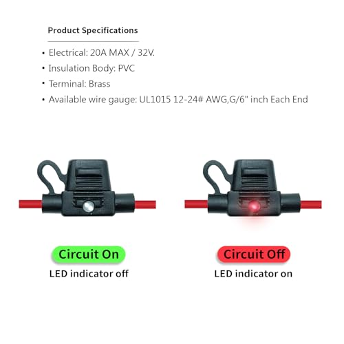 Waterproof in-line Low Profile LED Fuse Holder,12 AWG for Automotive, Marine（2 Pack） - style: LED Low profile