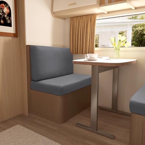 Gollense RV Dinette Cushion Covers Set of 2, Waterproof Stretch Camper Cushion Covers, Sectional Replacement RV Seat Covers for Trailer Couch, Includes 2 Backrest Cover & 2 Bench Cover (Dark Grey) - color: Dark Grey