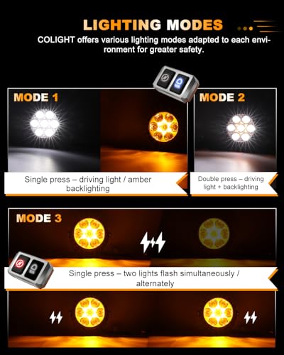 CO LIGHT 4.5inch Motorcycle Auxiliary Lights 15600LM Motorcycle Headlight with 3 Modes Complete 2 Pack Kit with Removable Amber Mask Mounting Brackets and Universal Wiring for Front Lighting Off Road - color: D043
