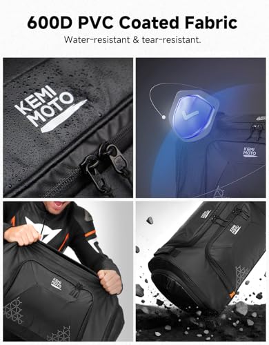 KEMIMOTO Bike Travel Bag, 60L Mountain Bicycle Duffel with Full-Face Helmet Storage (Size L) & Orange Interior Lining, Convertible Backpack for MTB Gear, Cycling Training, Hiking, Motorcycle, Biking