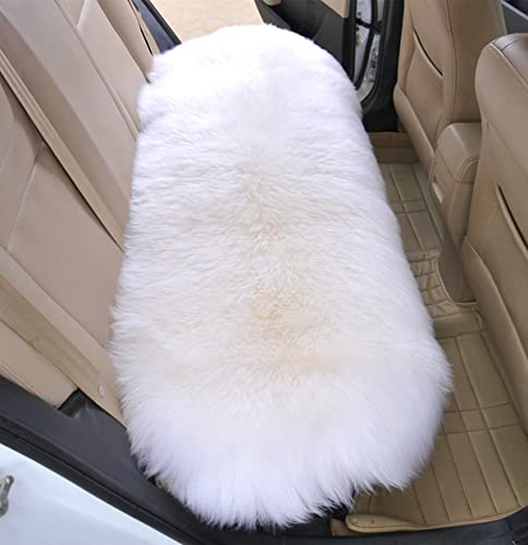 Sheepskin Car Back Seat Cover Pad 18x53.5 inch Long Wool Seat Cushion Winter Warm Universal Fit Auto, SUV, Truck, Dinner Chair Office Chair Back White - color: White, size: 18x53 Inch (Pack of 1)