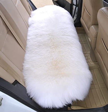 Sheepskin Car Back Seat Cover Pad 18x53.5 inch Long Wool Seat Cushion Winter Warm Universal Fit Auto, SUV, Truck, Dinner Chair Office Chair Back White - color: White, size: 18x53 Inch (Pack of 1)