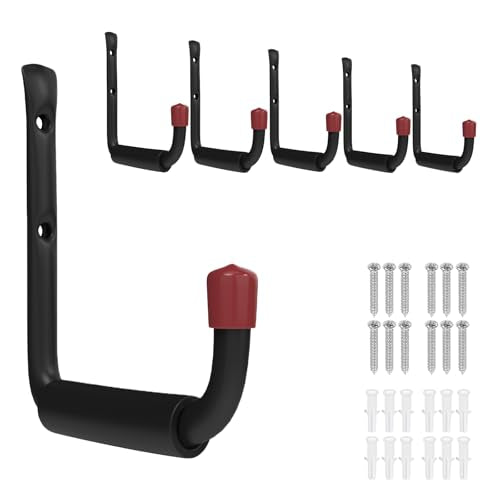6 Pack Garage Hooks Heavy Duty, 5.51 Inch Easy to Install Steel Ladder Storage Hooks, Wall Mount Organizer with EVA Pads for Kayaks, Bikes, Chairs, Tools