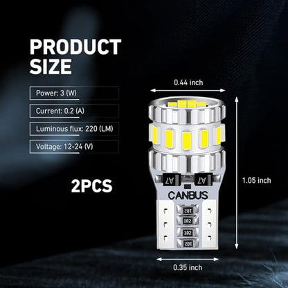 2 PCS Car Wide Lights, License Plate Lights, 3W T10 3014 Led Light Bulbs, Aluminum Reading Lights, Instrument Lights, Auto Bulb Replacements, Universal for Most Cars, Trucks, SUVs (White#1702) - color: White#1702