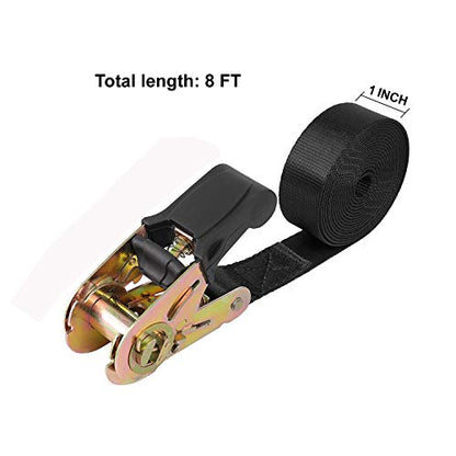 Endless Ratchet Tie Down Straps Heavy Duty Cargo Tie Downs, Sturdy Nylon Black Strap Down Ratcheting Securing Straps, Track Spring Fittings, Tie-Down Motorcycles, Trailer Loads, Kayak - size: 1"x8'-4pcs black