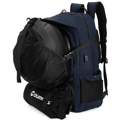 Oumurs Motorcycle Helmet Backpack 50L, Blue Water-resistant 1680D Oxford Fabric, Expandable, Reflective, USB, Large Capacity, Long Distance Travel Backpack - color: Blue