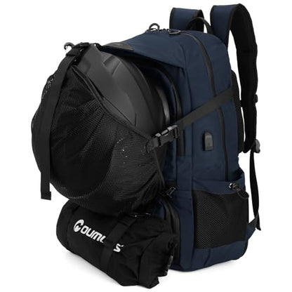Oumurs Motorcycle Helmet Backpack 50L, Blue Water-resistant 1680D Oxford Fabric, Expandable, Reflective, USB, Large Capacity, Long Distance Travel Backpack - color: Blue