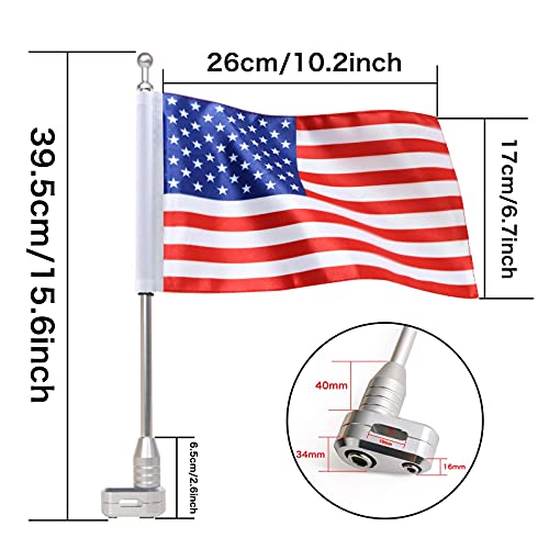 American Flag USA and Flag Pole Mount for Honda Goldwing GL1500 GL1200 GL1800 2001-2012 Fits Motorcycle Rear Luggage Rack - color: Silver Flagole+US Flag 1 Set
