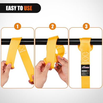 Nilight Soft Loop 1.7”×17" Motorcycle Tie Down Straps Heavy Duty 12000Lbs Max Break Strength for Securing ATV UTV Kayak Moving Cargo (8PK-Yellow) - color: Yellow