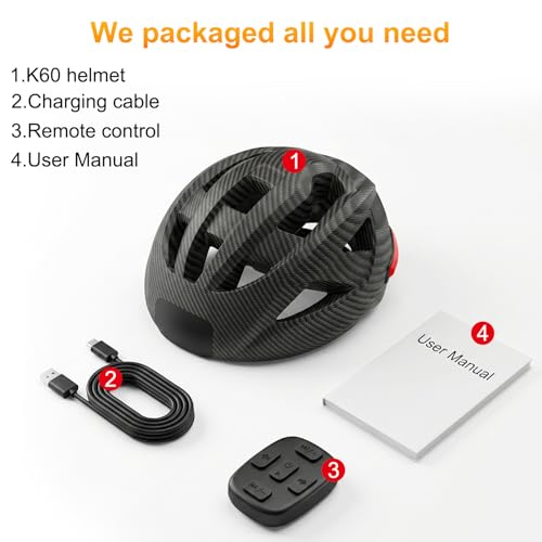 Smart E-Bike Helmet with Bluetooth 5.4 Stereo Sound & Turn Signal Lights - IP65 Waterproof, FM Radio, Remote, 20H Playtime, LED Tail Light for E-Bike/Scooter/Mountain Bike - Adult Men Women