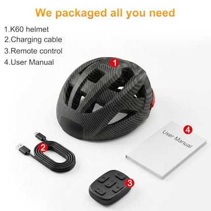 Smart E-Bike Helmet with Bluetooth 5.4 Stereo Sound & Turn Signal Lights - IP65 Waterproof, FM Radio, Remote, 20H Playtime, LED Tail Light for E-Bike/Scooter/Mountain Bike - Adult Men Women